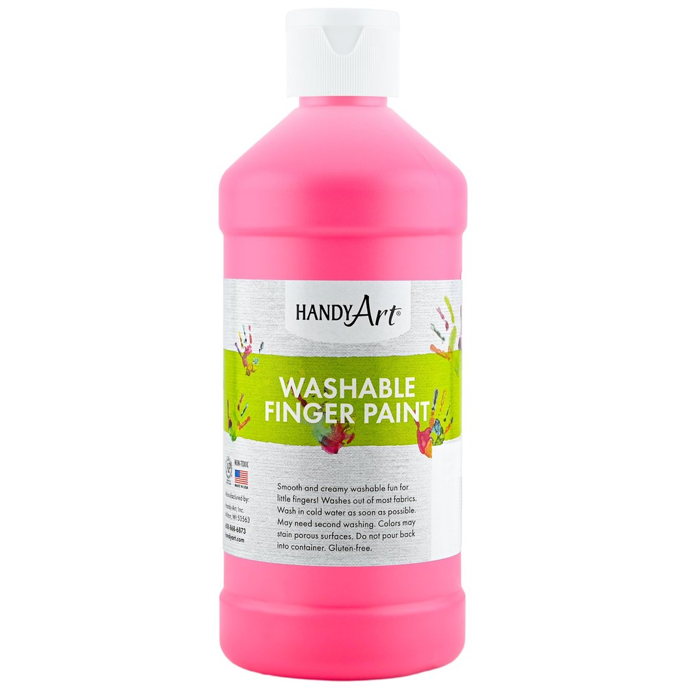 Handy Art Washable Finger Paint, Fluroescent Neon Pink, 16 oz Bottle