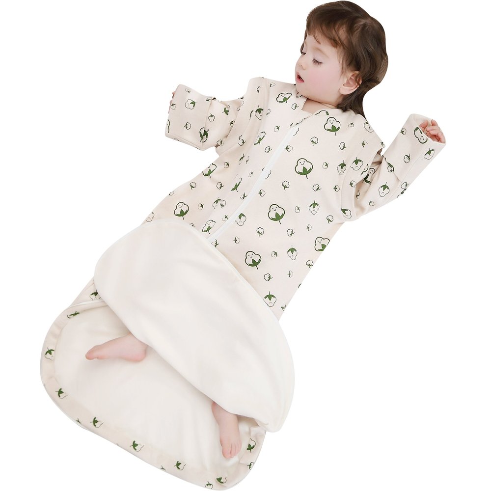 Angelife Sleeping Bag Organic Cotton Thickened Removable Sleeves Baby Wearable Blanket, for Spring Fall