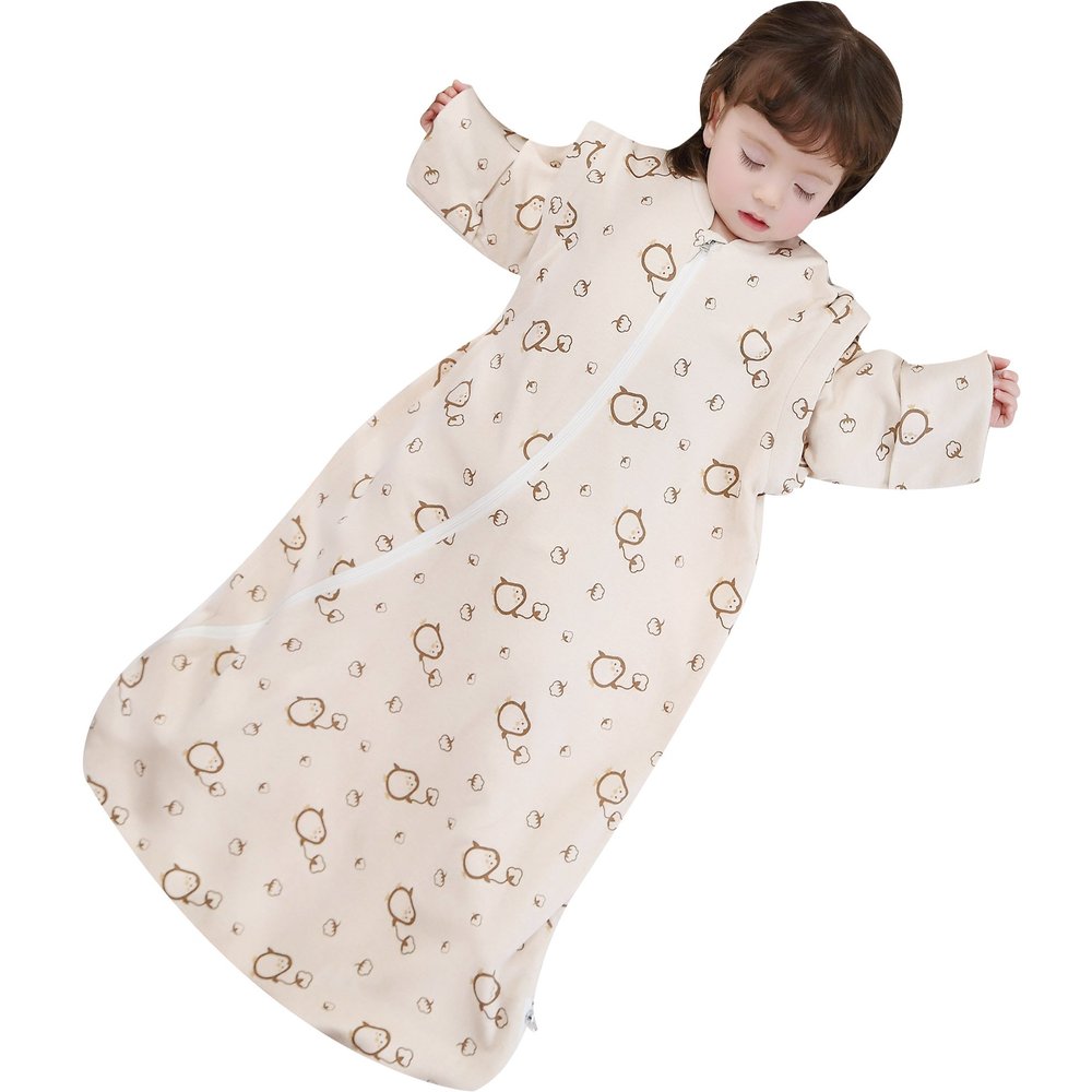 Angelife Sleeping Bag Organic Cotton Thickened Removable Sleeves Baby Wearable Blanket, for Spring Fall