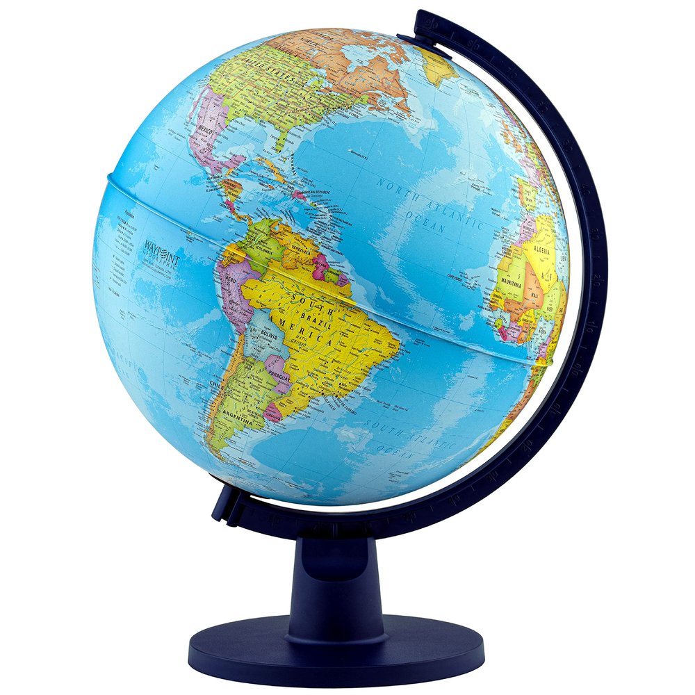 Waypoint Geographic Scout Illuminated Decorative Classroom Globe with Stand, Interactive World Globe with Political Mapping, Blue