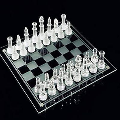 10"*10" Glass Chess Set Frosted and Clear Pieces Felted Bottom for Adult and TeensGift for Game Education