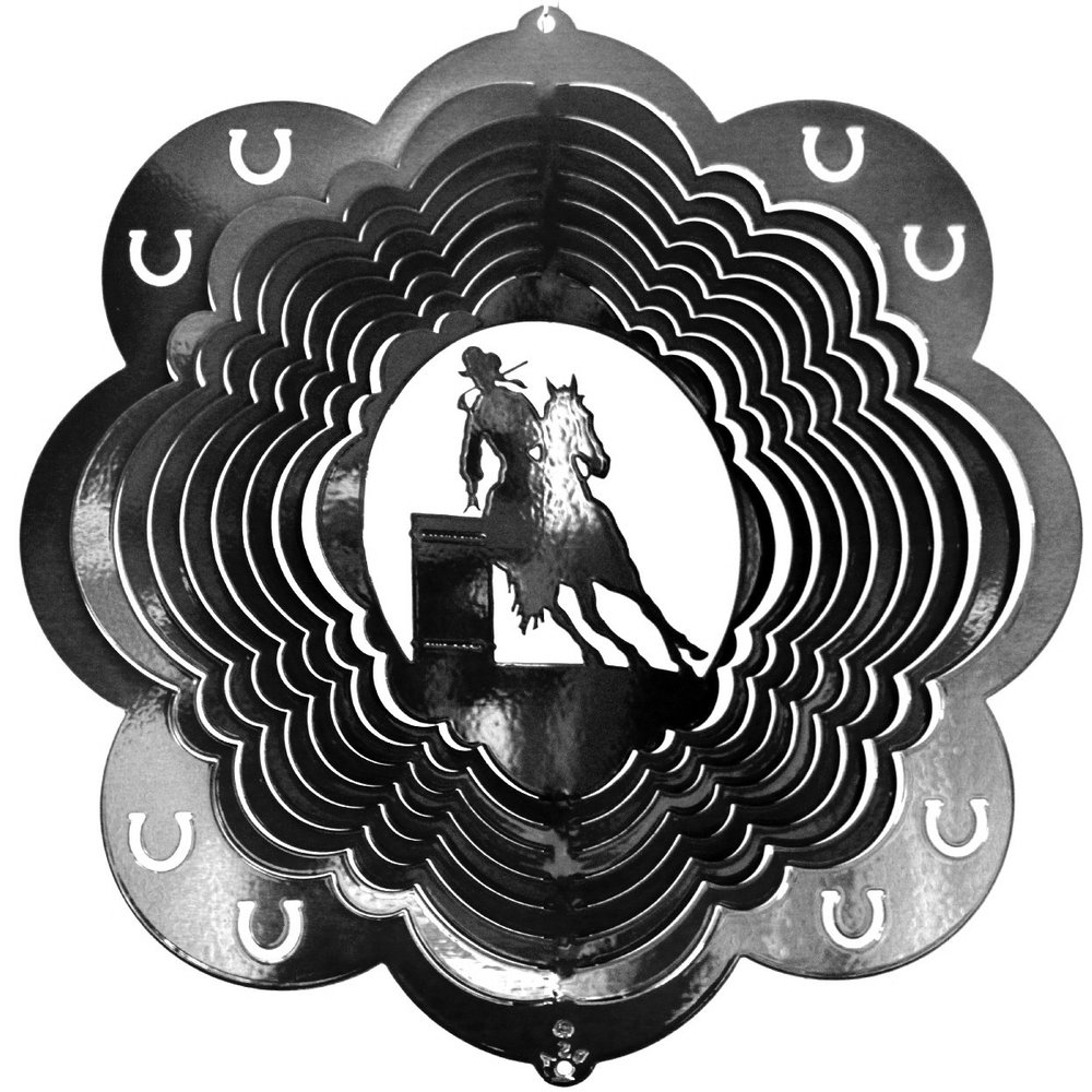 12" Stainless Steel Wind Spinner - Barrel Racer - Black Starlight