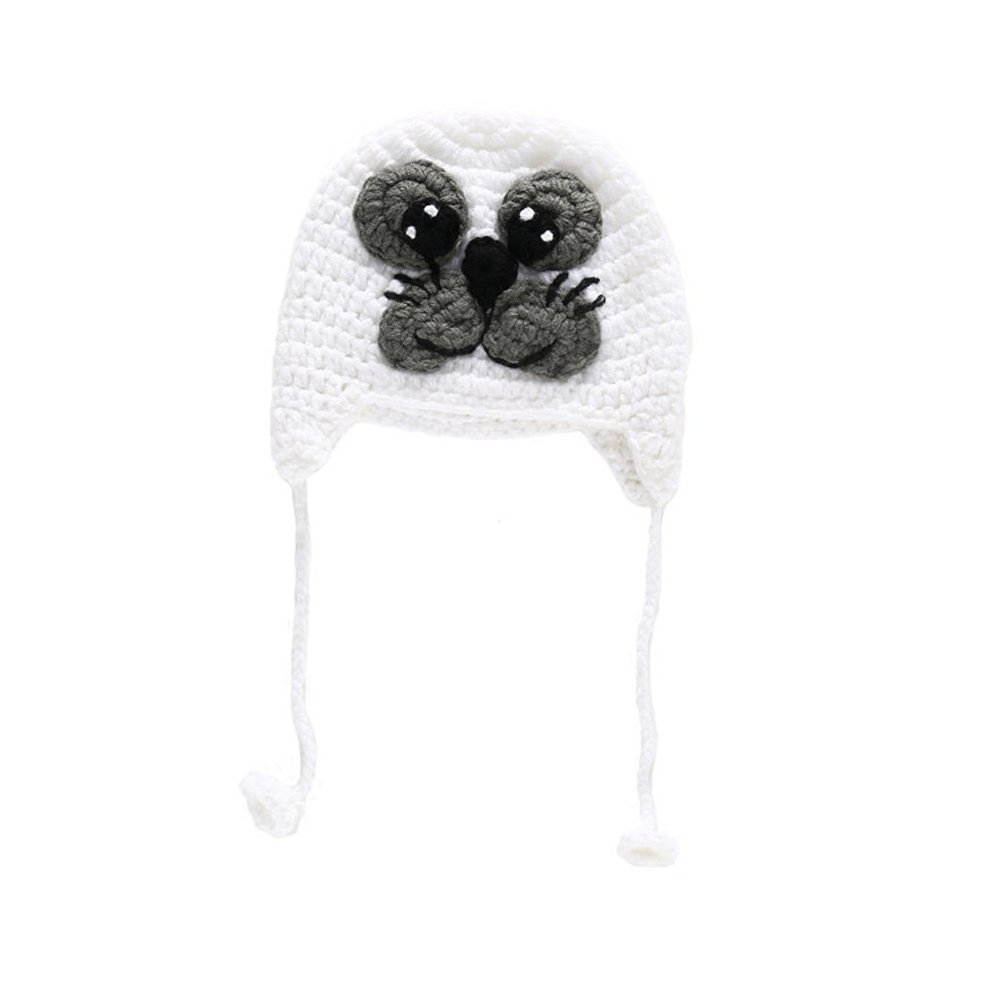 BIBITIME Knitted Sea Lion Beanie Animal Hat Cap Full Moon Photography Prop (White, X-Small)
