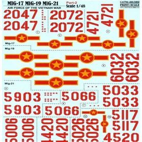 Decal for North Vietnamese MIGs (Mig 17,Mig 19,Mig 21) of The Vietnam War, Part 2 Print Scale 48-089