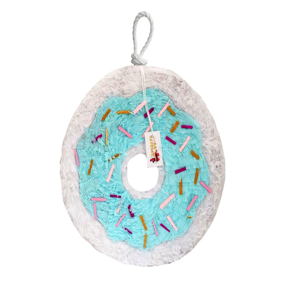 16" White & Teal Doughnut Piata With Sprinkles Donut Grow Up Party Sweets Themed Birthday Doughnut Themed Birthday