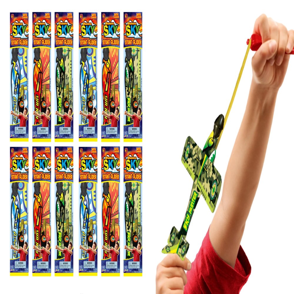 2GoodShop Slingshot Plane Glider w/Rubber Band Launcher (12 Planes) Flying Paper Foam Airplanes for Kids, Boys Toys. Outdoor Backyard Games & Activities. Bulk Birthday Party Favors. 2340-12p