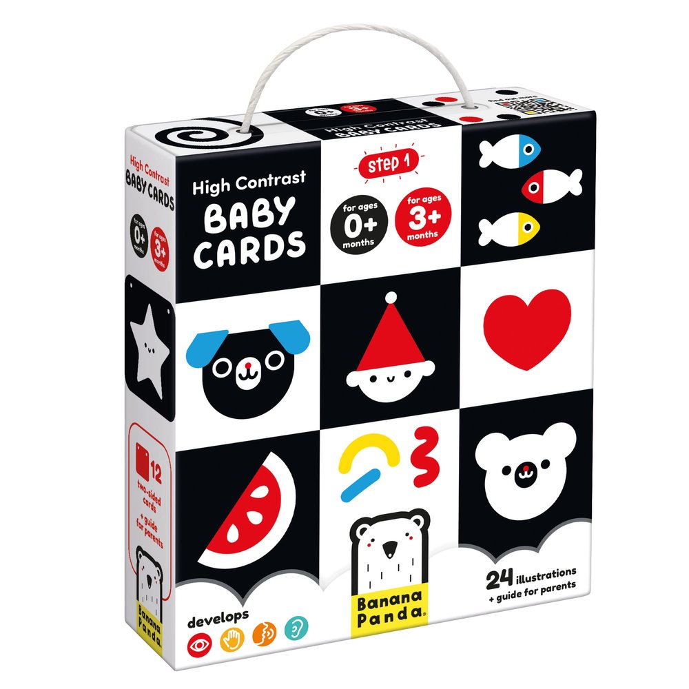 Banana Panda High-Contrast Baby Cards - 24 Illustrations on 12 Large 2-Sided Cards, Designed for Babies 0 Months and 3 Months +