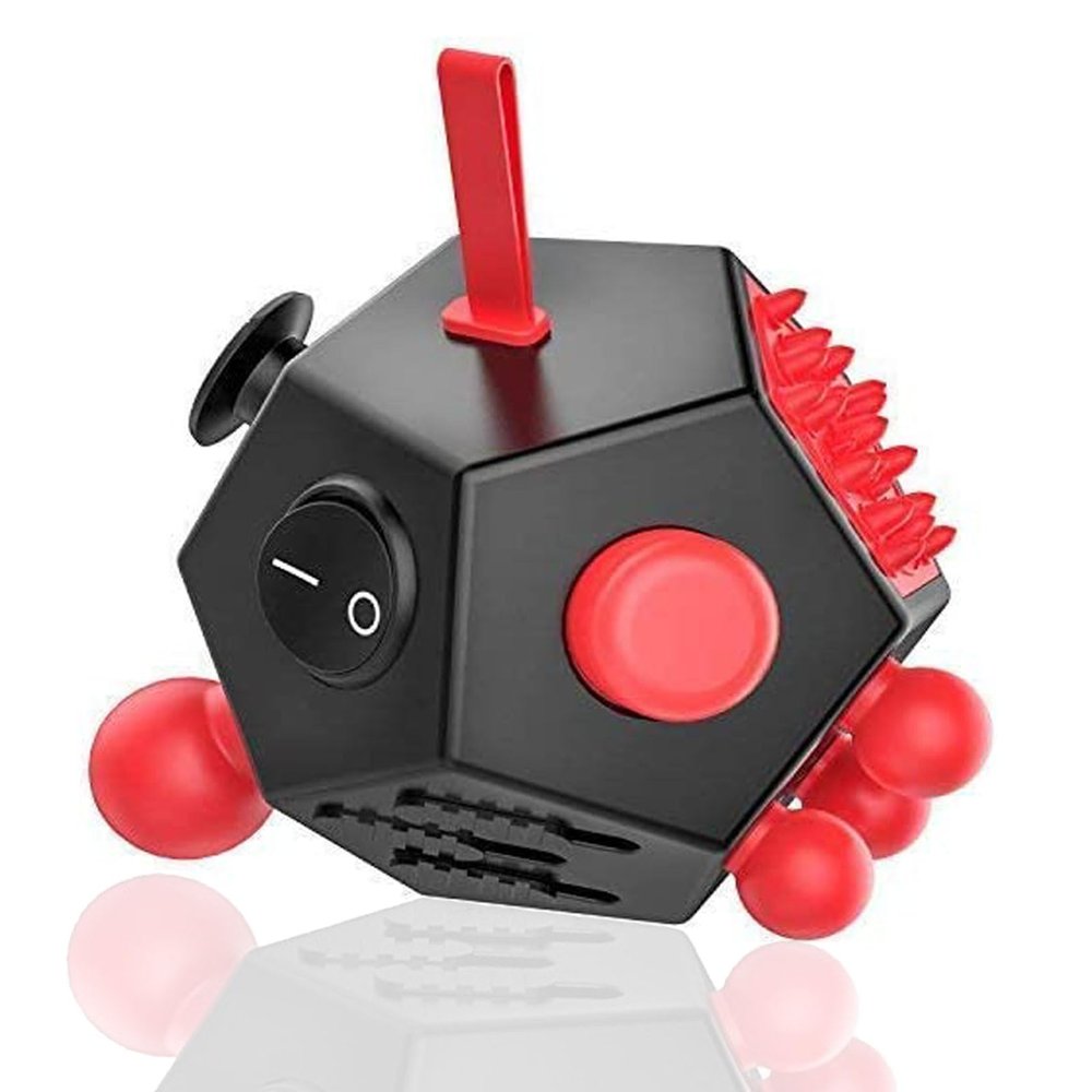 12 Sided Fidget Toys Cube,Dodecagon Fidget Toys for Kids Adults, Relief Stress and Anxiety Anti Depression & Focus for ADHD, ADD, Autism (Red, Normal A4)
