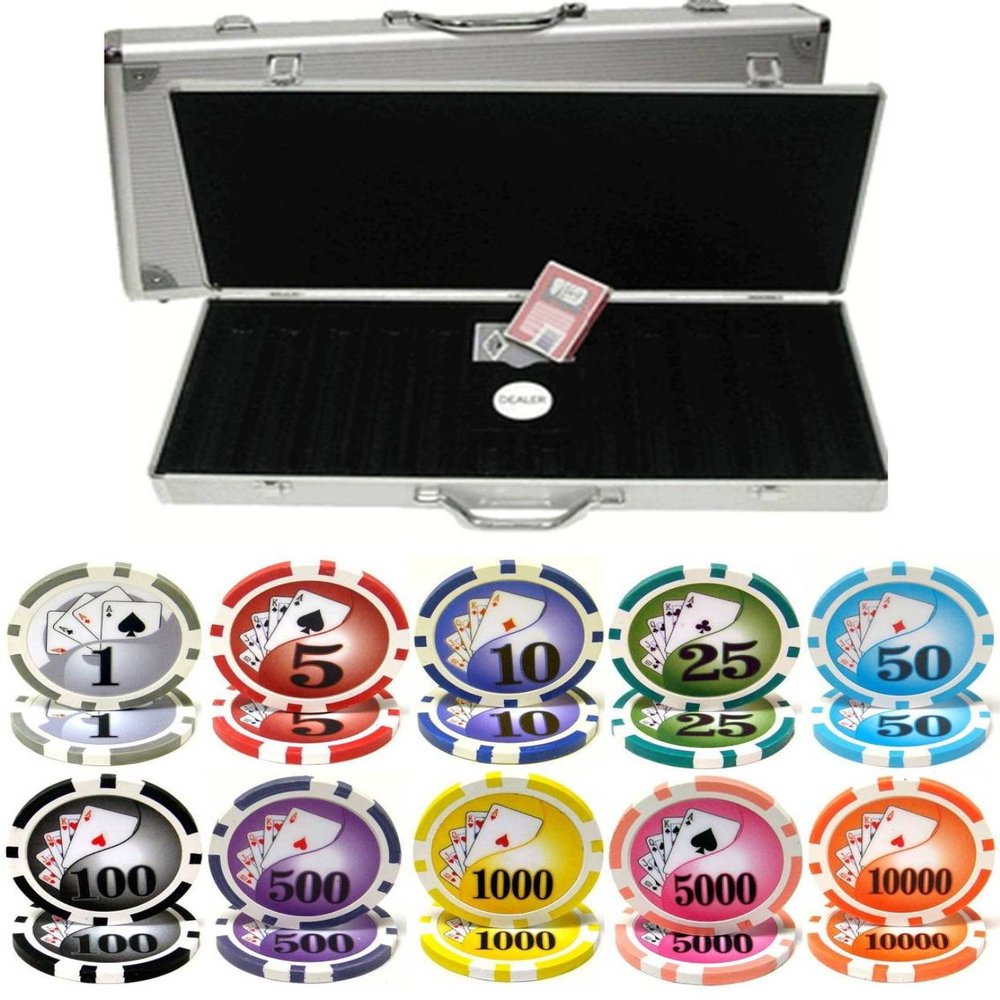 Deluxe Royal Flush Yin Yang 13.5gm Clay 500 Chip Poker Set with Aluminum Case - Includes Buttons, Cards and Dice!
