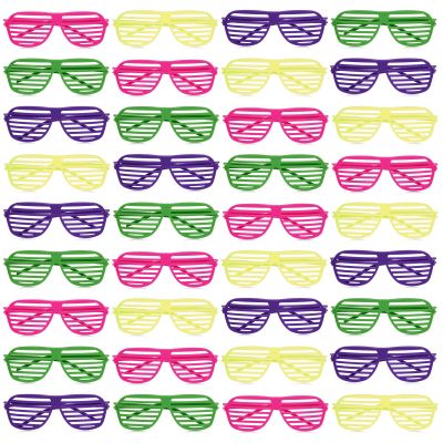 BLUE PANDA 36 Pack Shutter Shades, 80s Retro Style Party Sunglasses for Props, Decorations, Costumes (4 Colors)