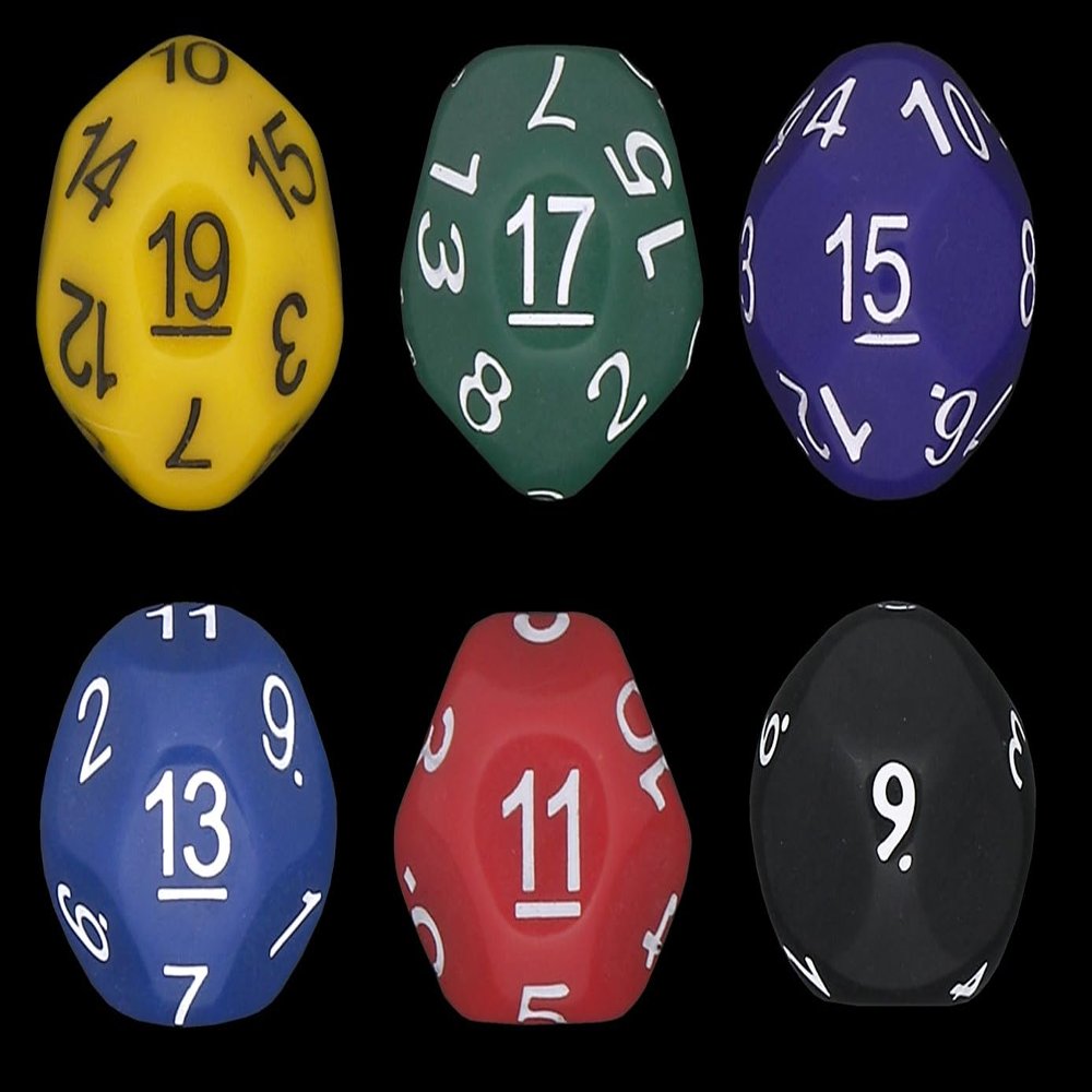 Rainbow - Set of 6 Unusual Odd Sided dice - D9, D11, D13, D15, D17 & D19