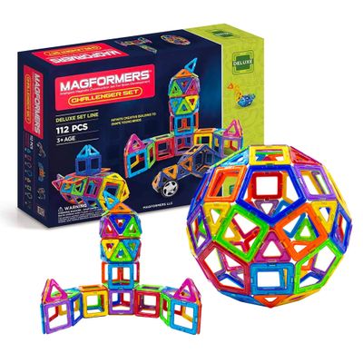 Magformers Challenger 112-Piece Deluxe Set - Magnetic Tiles Building Blocks, Educational Kit, STEM Toy Set - Magnetic Building Tiles for Kids to Develop Problem-Solving Abilities and Shape Recognition