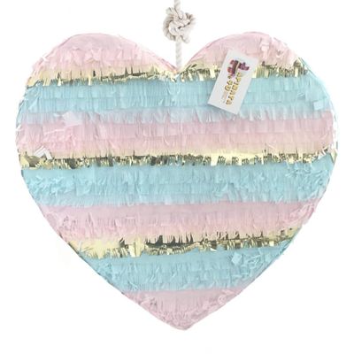 17" Gender Reveal Pinata Heart Shaped Pink Blue & Gold Color Valentine's Day Gender Reveal