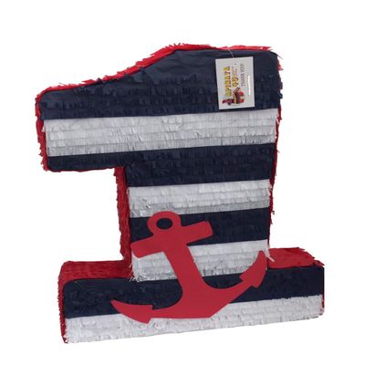 20" Tall Nautical Number One Pinata Navy Blue White & Red Color Nautical Theme First Birthday