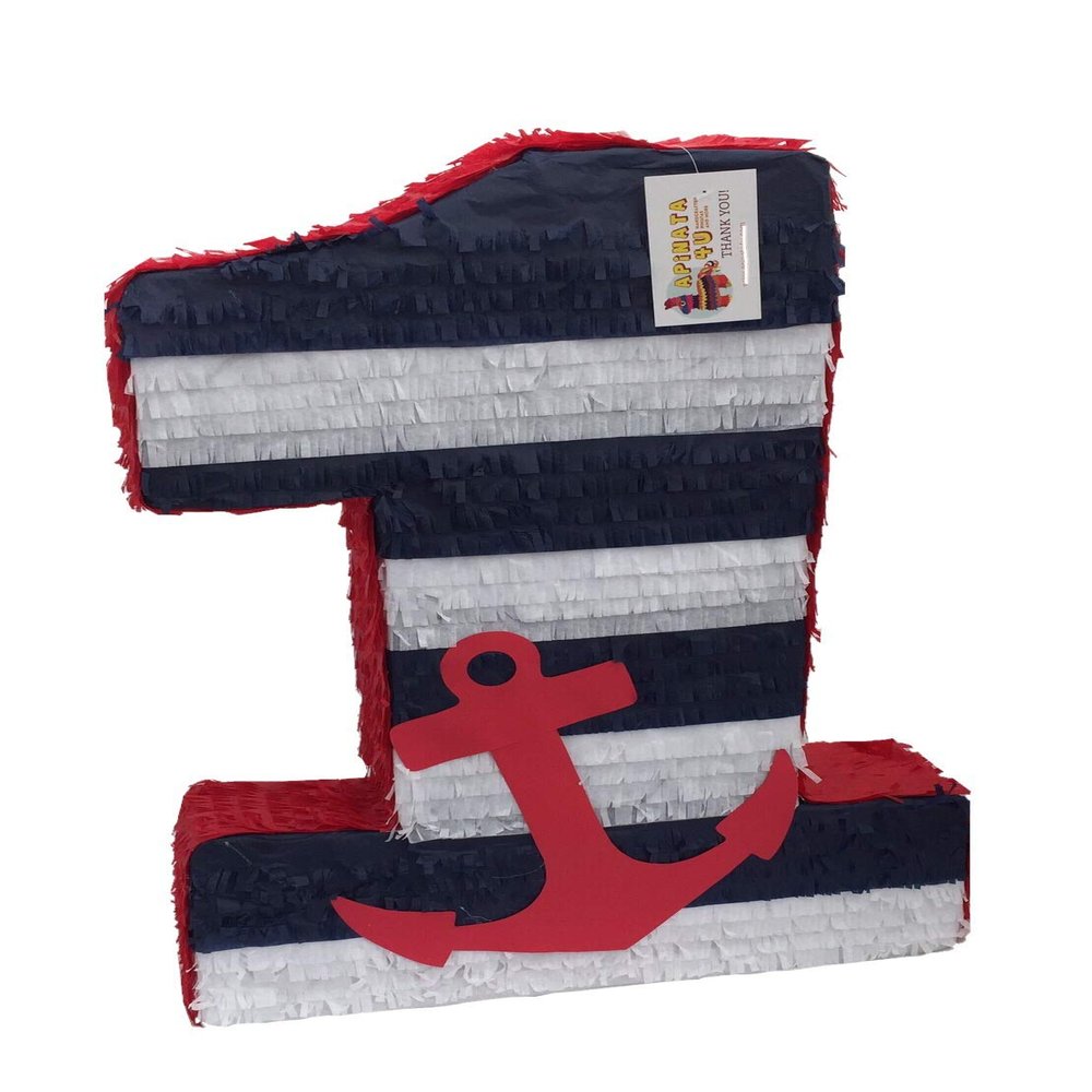 20" Tall Nautical Number One Pinata Navy Blue White & Red Color Nautical Theme First Birthday