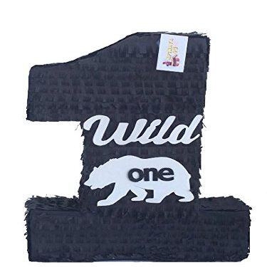 20" Tall Wild One Black Number One Pinata with White Bear Accent For First Birthday Lumberjack Themed Too Wild