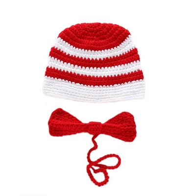 BIBITIME Handmade Knit Christmas Party Santa Hat Beanie with Bow Tie Unisex