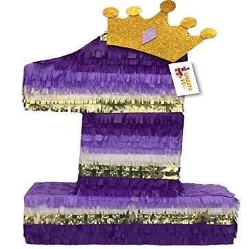 APINATA4U 20" Number One Pinata with Gold Crown Purple Tones Princess Birthday First Birthday