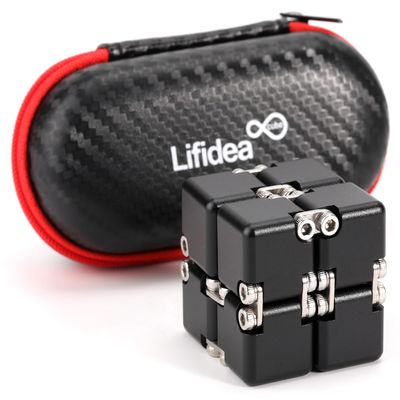 Lifidea Aluminum Alloy Metal Infinity Cube Fidget Cube (6 Colors) Handheld Fidget Toy Desk Toy with Cool Case Infinity Magic Cube Relieve Stress Anxiety ADHD OCD for Kids and Adults (Black)