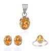 Neerupam Collection Contemporary Golden-Yellow Citrine Real Gemstones Rhodium Plated Sterling Silver Earring, Ring & Pendant Set for Women view 1