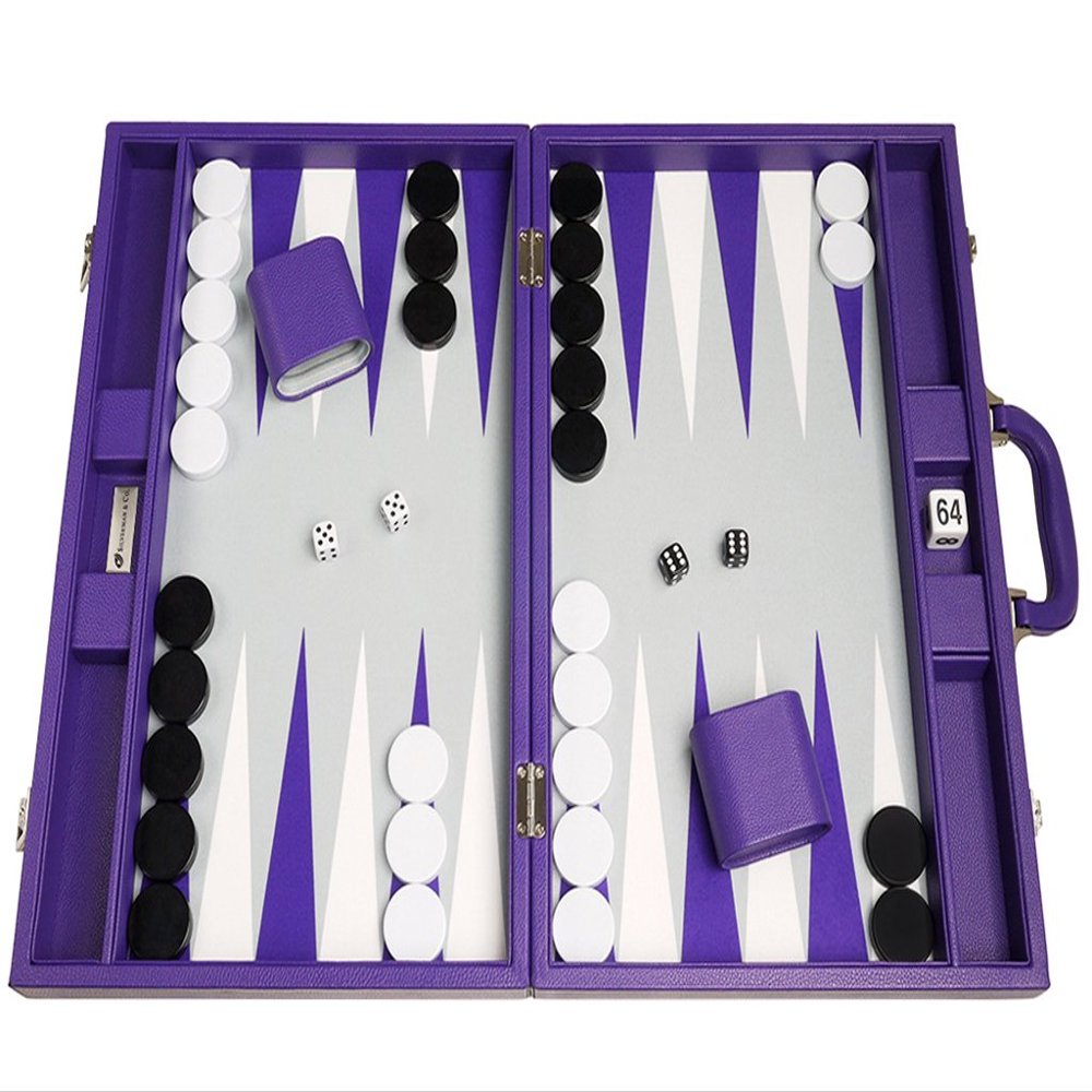 19-inch Premium Backgammon Set - Large Size - Purple Board