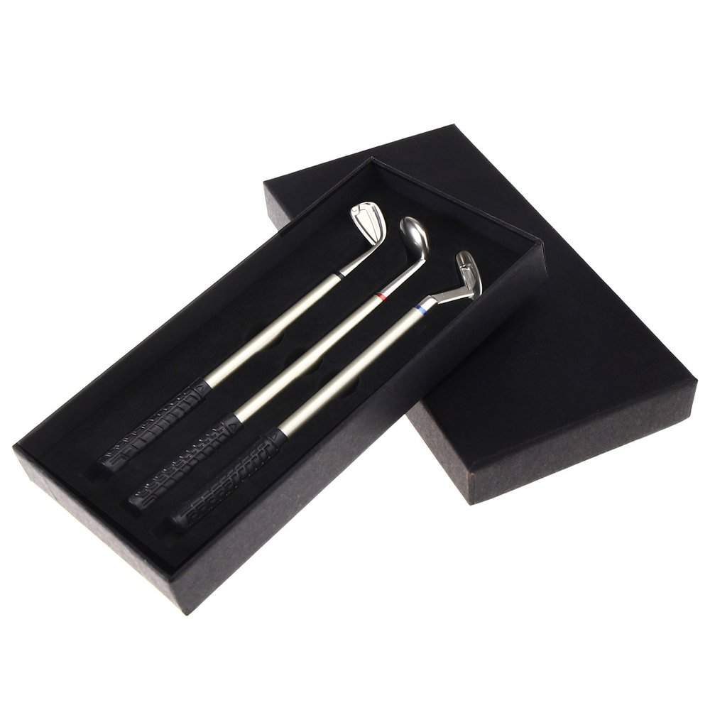 3 Pcs Mini Golf Club Putter Pen Set with Storage Box Novelty Golfer Decor Gift Present