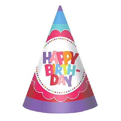 Amscan 253849 Birthday Girl Paper Cone Hat, 6", Happy