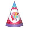 Amscan 253849 Birthday Girl Paper Cone Hat, 6", Happy view 1