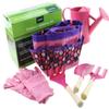 Apol Gardening Tool Set for Kids Children Includes Watering Can Gloves Shovel Rake Fork and Carry Bag Girls Boys Gift (Pink) view 1