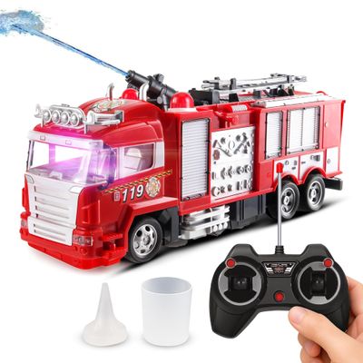 Liberty Imports RC Rescue Fire Engine Toy Truck Radio Control Electric R/C Fire Truck with Lights, Sound, Working Water Cannon Pump Shoots and Squirts Water Toys for Kids