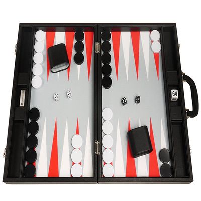 19-inch Premium Backgammon Set - Large Size - Black Board, White and Scarlet Red Points