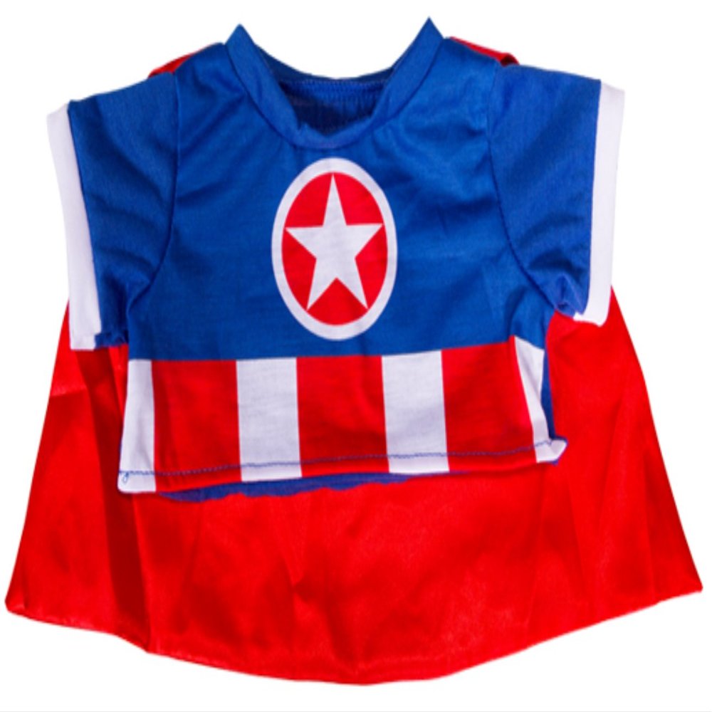 Bear Icon Hero with Cape T-Shirt Teddy Bear Clothes Fits Most 8"-10" Stuffed Animals