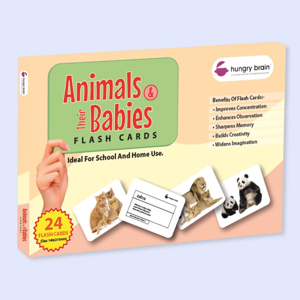Hungry Brain Animals & Their Babies Flash Cards for Toddlers (Ages 14), 24 Double-Sided Real Picture Learning Cards | Early Learning Educational Flashcards | Montessori & Preschool Toy for Babies