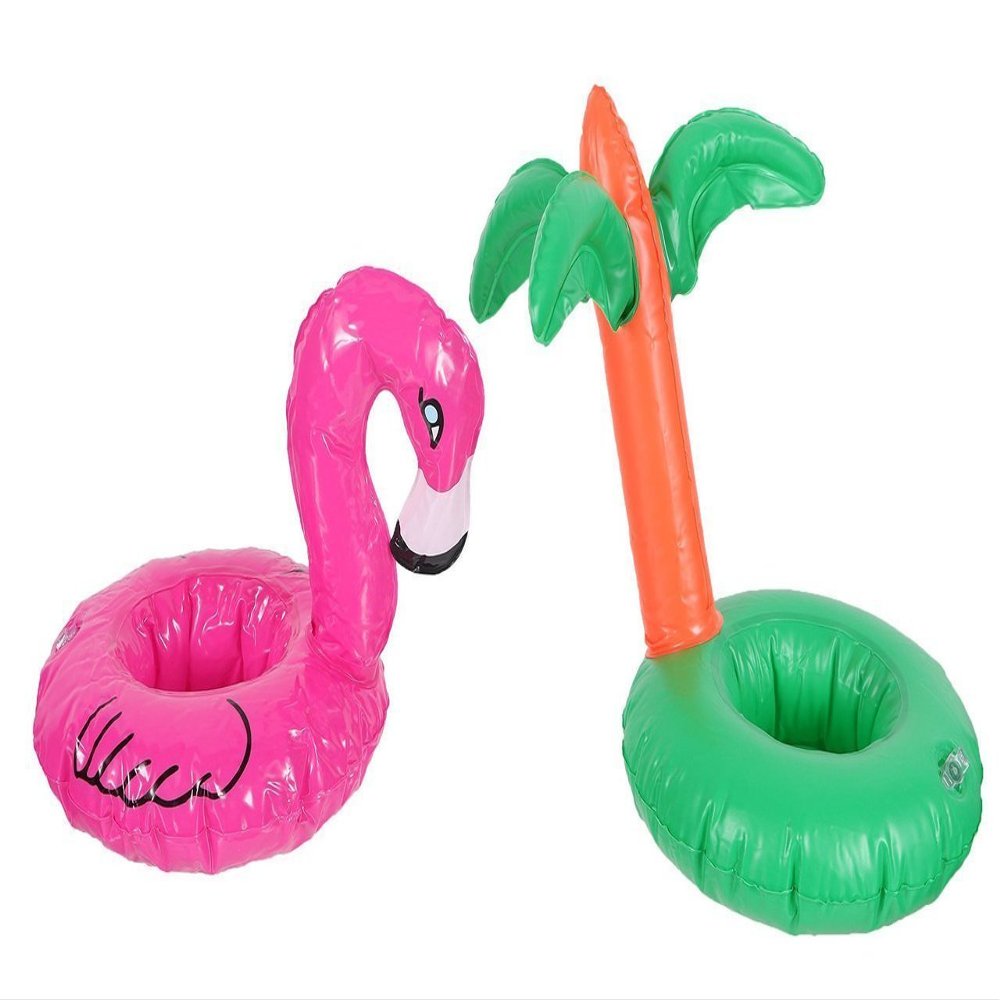 24 Pack Tropical Inflatable Drink Float - 2 Assorted - Flamingo and Palm Tree