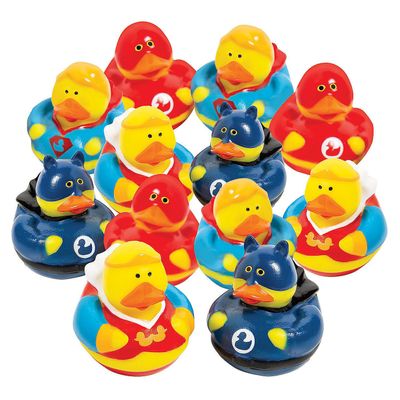 Fun Express Superhero Rubber Duckies (1 dz) Superhero Themed Party Favors, Character Toys, Rubber Duckies - Multi-Colored