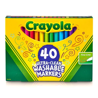 Crayola Ultra Clean Fine Line Washable Markers (40ct), Colored Markers for Kids, Fine Tip, Coloring Book Art Supplies, Gifts for Kids, Ages 3, 4, 5