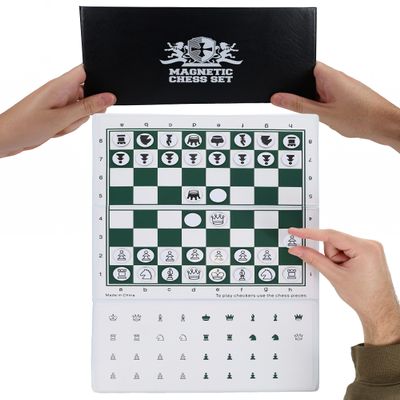 WE Games Mini Magnetic Travel Chess Set  10-Inch Foldable Board with Durable Vinyl Pieces & Extra Queens Indoor & Outdoor Magnetic Chess Game - White Logo