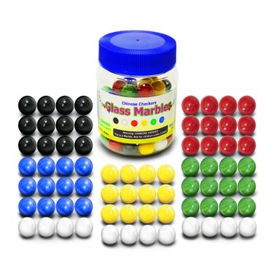 TOGETIC Super Value Depot Chinese Checkers Glass Marbles. Set of 72, 12 Each Color. Size 9/16 (14mm), with Practical Container.