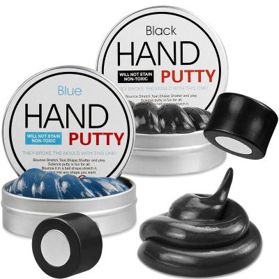 Arfun 2 Pack Magnetic Slime Putty with Magnet, Soft Magic Slime Hand Putty Fidget Game Stress Relief Thinking Educational Toy with Magnet Gifts for Boys Girls Adults(Blue, Black)