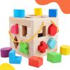 QZMTOY Shape Sorter Toys with 19 Shape Blocks, Classic Wooden Toys for Toddlers Kids, Gift for Girls Boys 2-4 (Natural Solid Wood) view 1