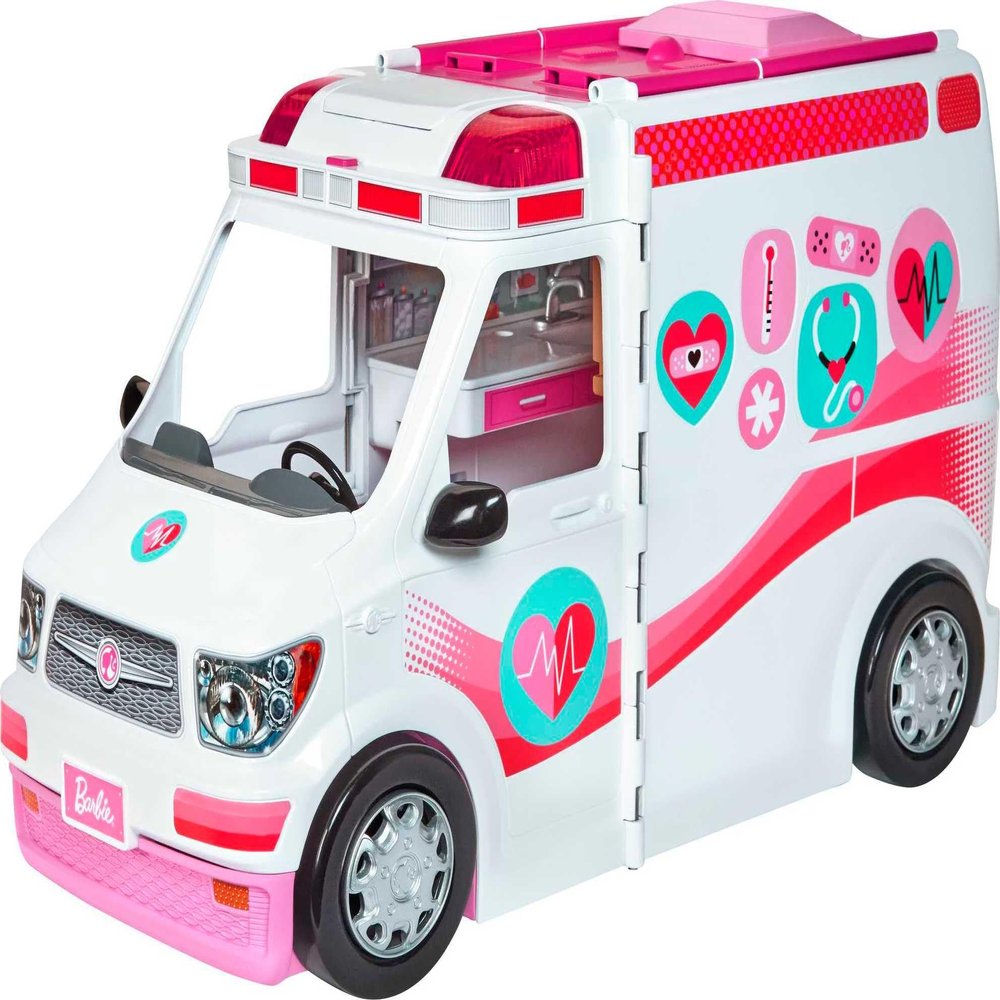 Barbie Playset with 20+ Accessories, Emergency Vehicle Transforms into 2+ Foot Hospital with Lights and Sounds, Care Clinic