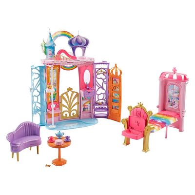 Barbie Dreamtopia Rainbow Cove Castle, Portable Playset with Handle, Puppy Figure, Transforming Features & 10+ Accessories