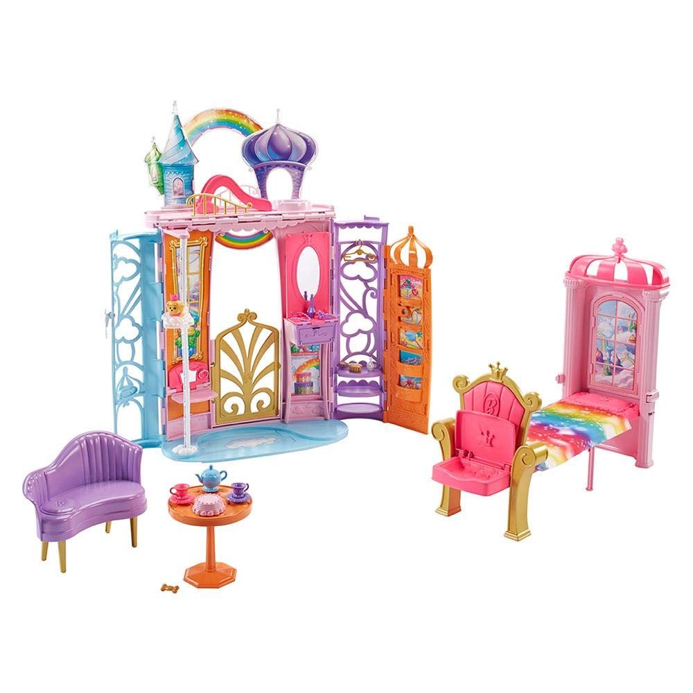 Barbie Dreamtopia Rainbow Cove Castle, Portable Playset with Handle, Puppy Figure, Transforming Features & 10+ Accessories