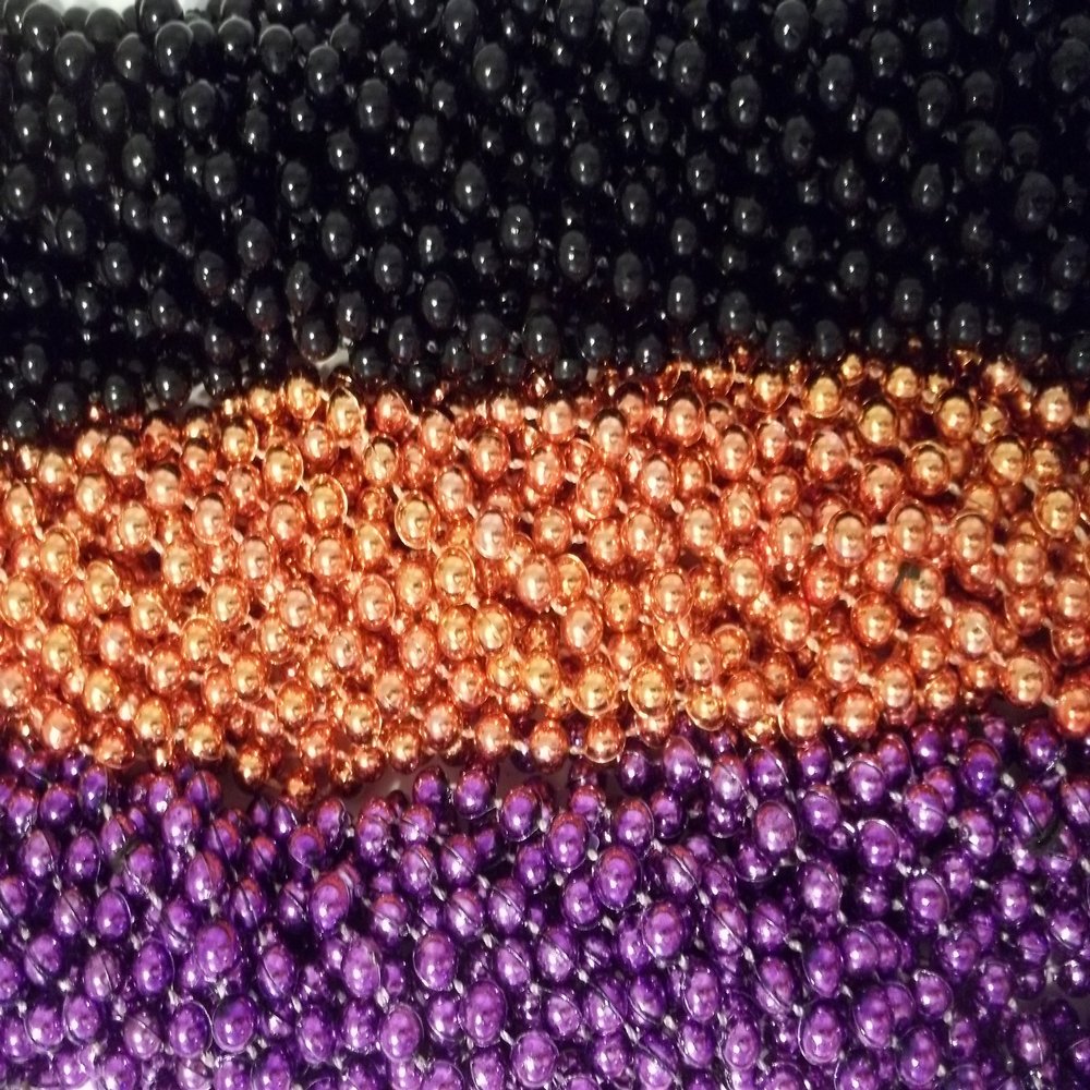 36 Halloween Treats Mardi Gras Beads Purple Black Orange Necklaces