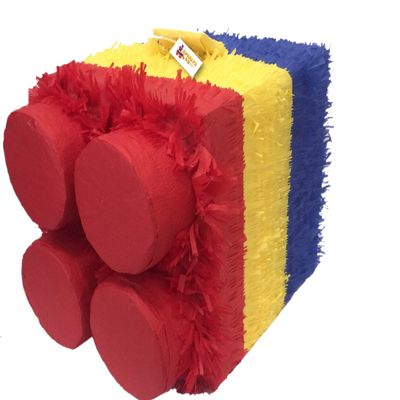 APINATA4U 14" Multicolor Building Block Pinata - Brighten Up Your Celebration with a Red-Top Fun-Filled Experience