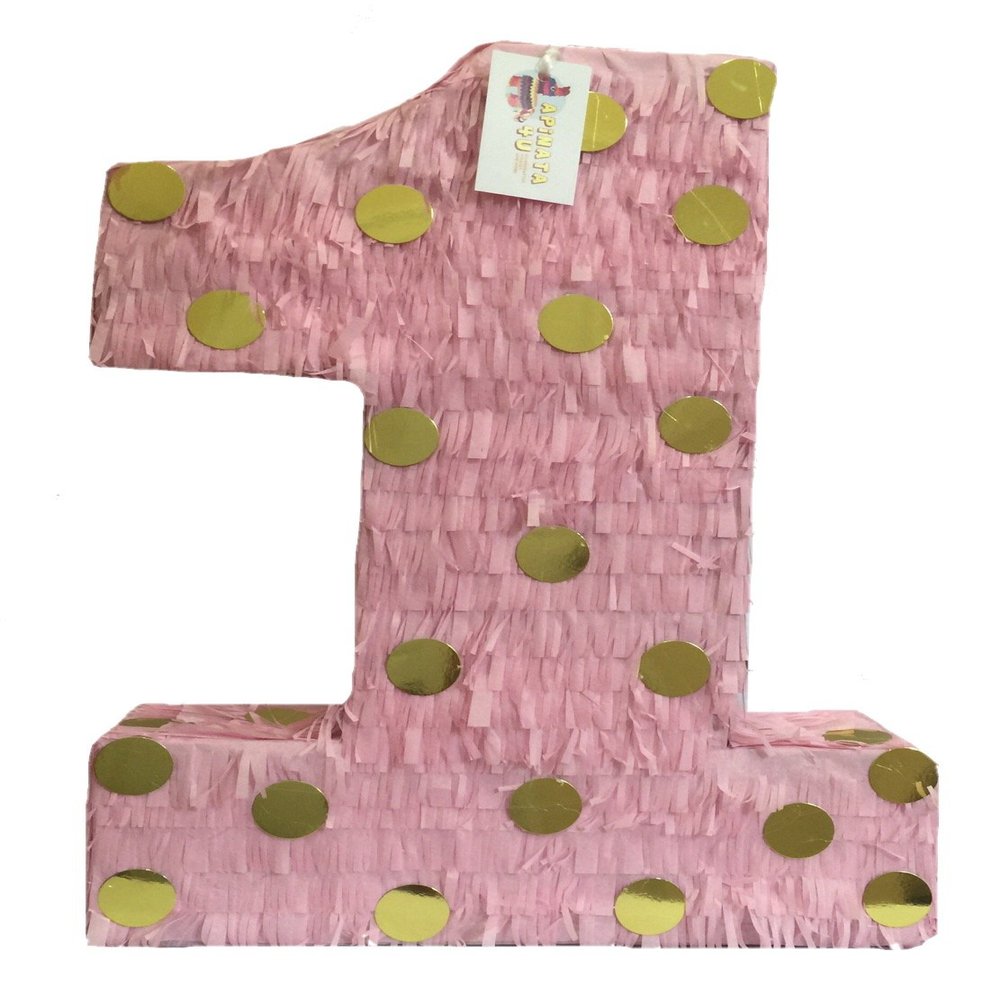 20" Tall Large Number One Pink & Gold Polka Dots Princess Theme First Birthday Party Supplies
