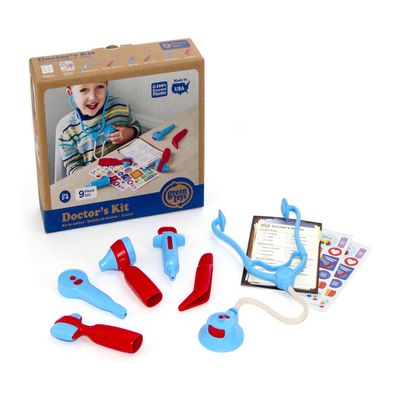 Green Toys Doctor's Kit, Red/Blue - 9 Piece Pretend Play, Motor Skills, Language & Communication Kids Role Play Toy. No BPA, phthalates, PVC. Dishwasher Safe, Recycled Plastic, Made in USA.