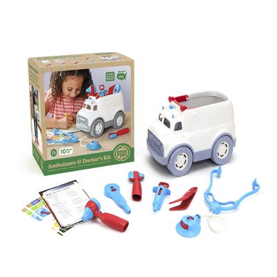 Green Toys Ambulance & Doctor's Kit, Red/Blue - 10 Piece Pretend Play, Motor Skills, Language & Communication Kids Role Play Toy. No BPA, phthalates,PVC, Dishwasher Safe,Recycled Plastic, Made in USA