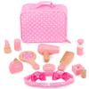 Bigjigs Toys Wooden Kids Vanity Case - 11 Piece Vanity Kit & Accessories with Pink Polka Dot Carry Bag, Ideal Pretend Play Toy & Gift for Girls view 1