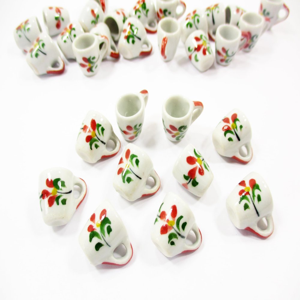 10 Red Orchid Flower Paint Ceramic Tea Coffee Mug Cup Dollhouse Miniatures 1:6 13227